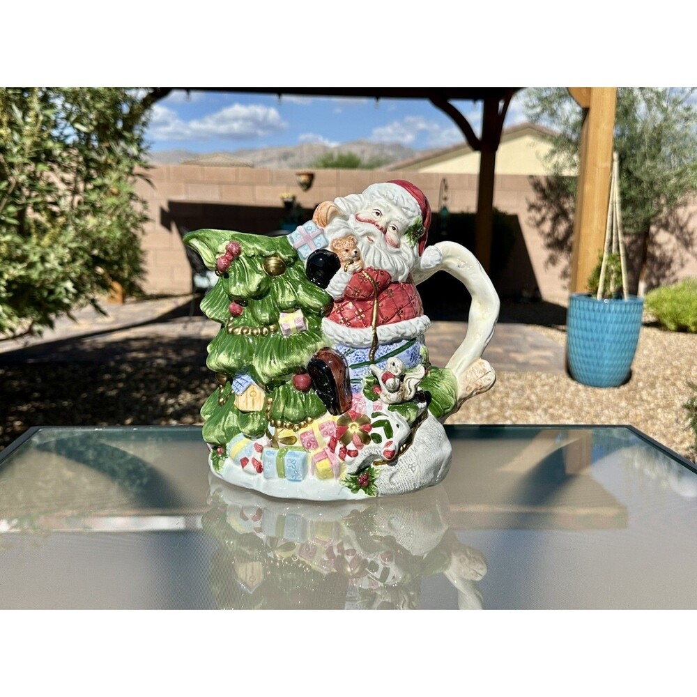 Large Santa Christmas Tree Ceramic Pitcher 9.5” 3D Toys Presents Holiday Decor